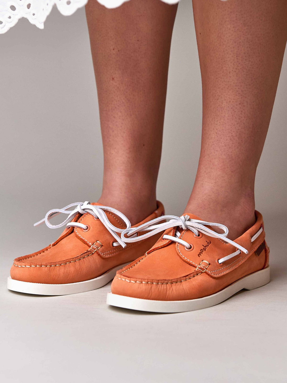 Orange ladies nubuck boat shoes - SALCOMBE 3 PAPAYA NUBUCK