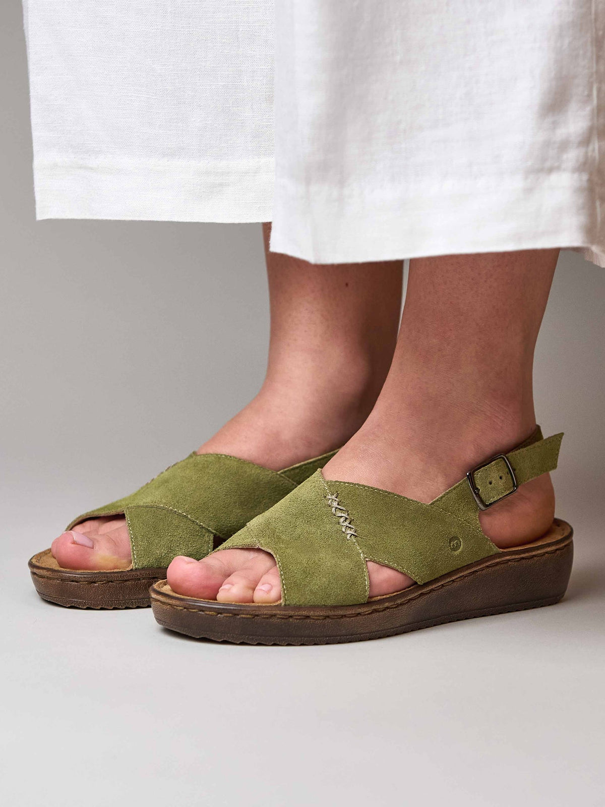 Green slingback crossover sandals - SANTA BARBARA LICHEN GREEN SUEDE