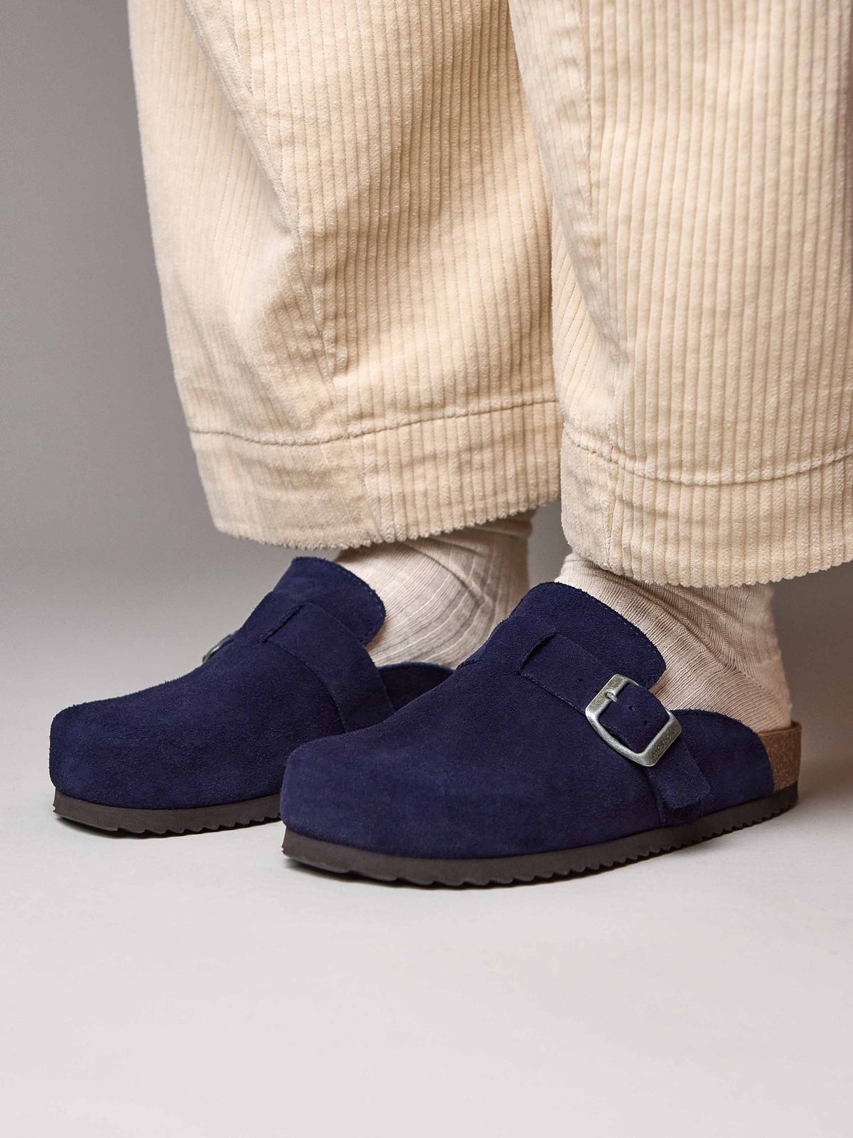 Blue suede cork footbed clogs - TULIPA 2 INDIGO