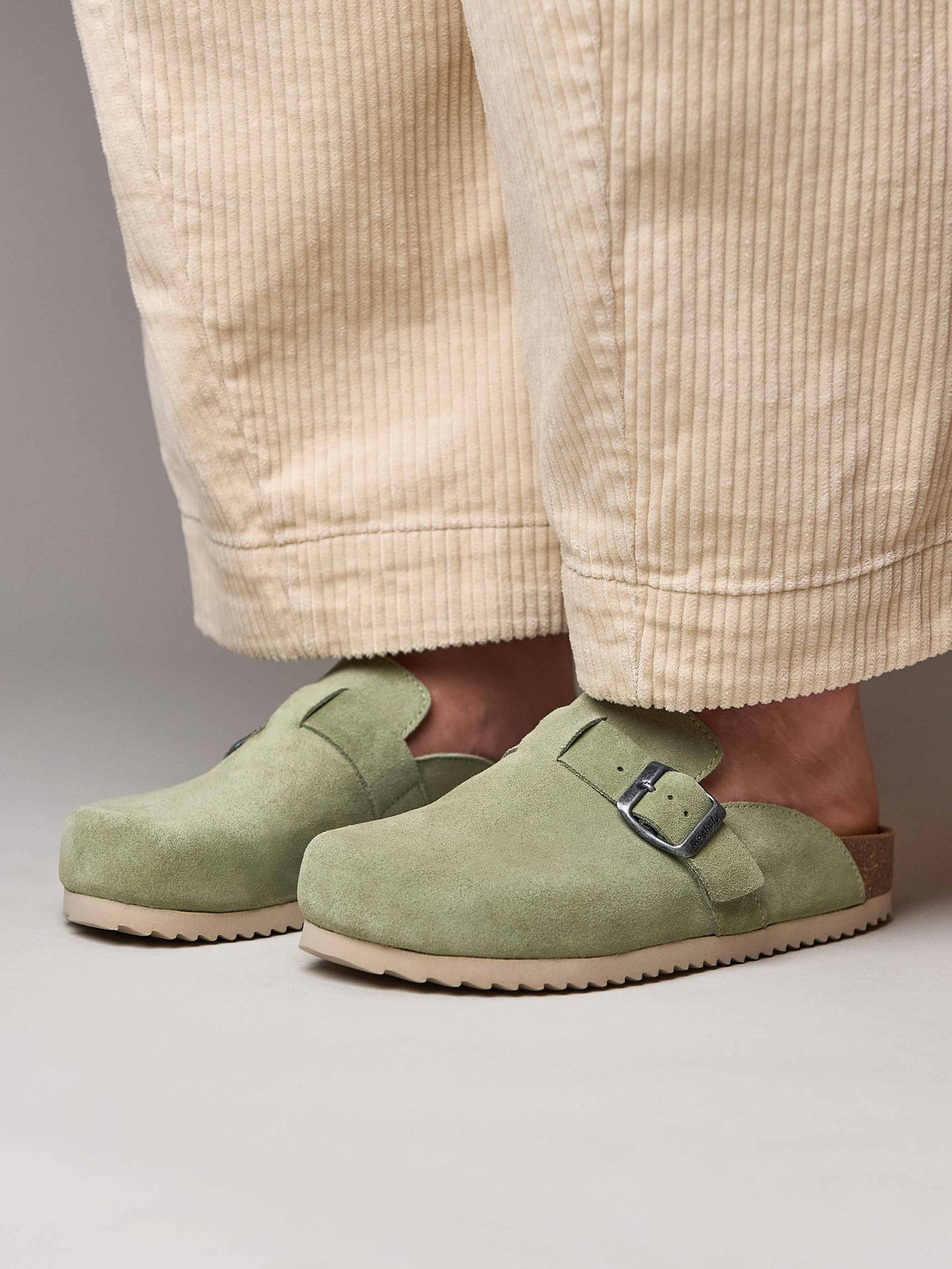 Green suede cork footbed clogs - TULIPA 2 SAGE GREEN SUEDE