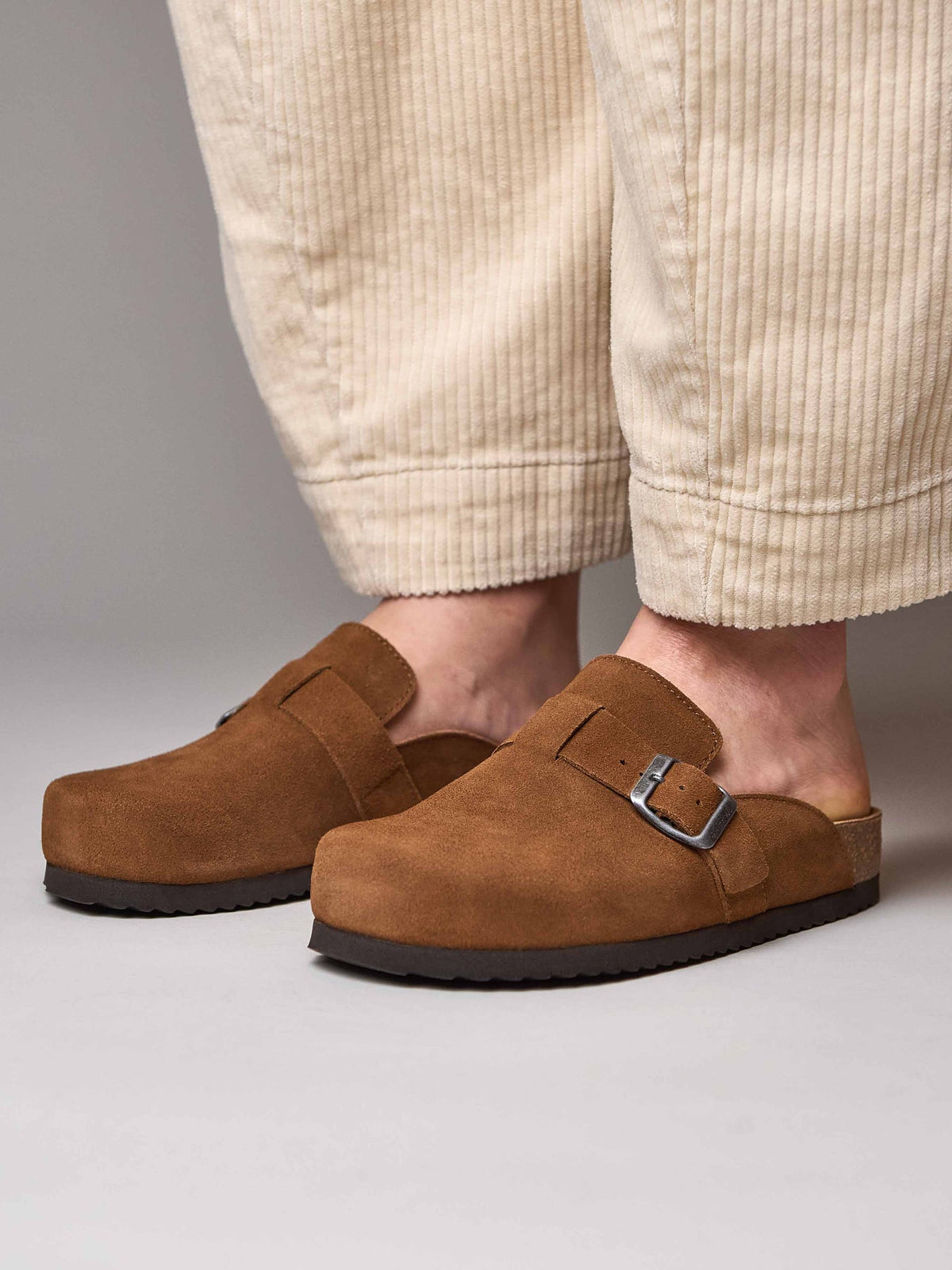 Brown suede cork footbed clogs - TULIPA 2 TAN