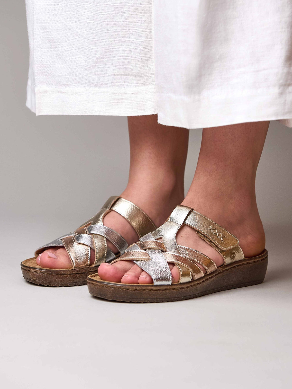 Metallic multi-coloured slip on sandals - ZAHARA METALLIC MULTI LEATHER