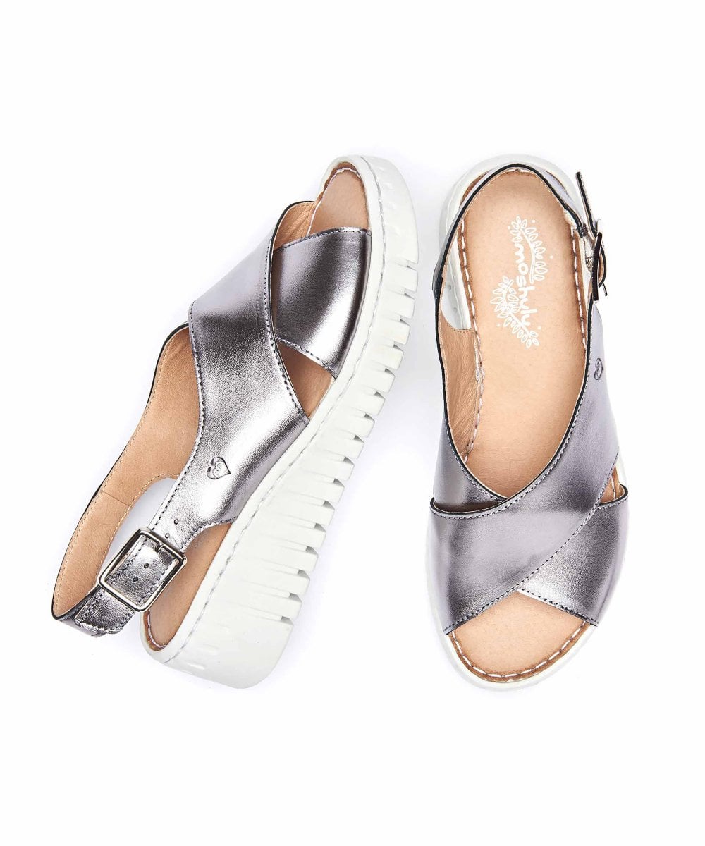 Metallic / Grey Crossover platform sandals - SHARROW PEWTER