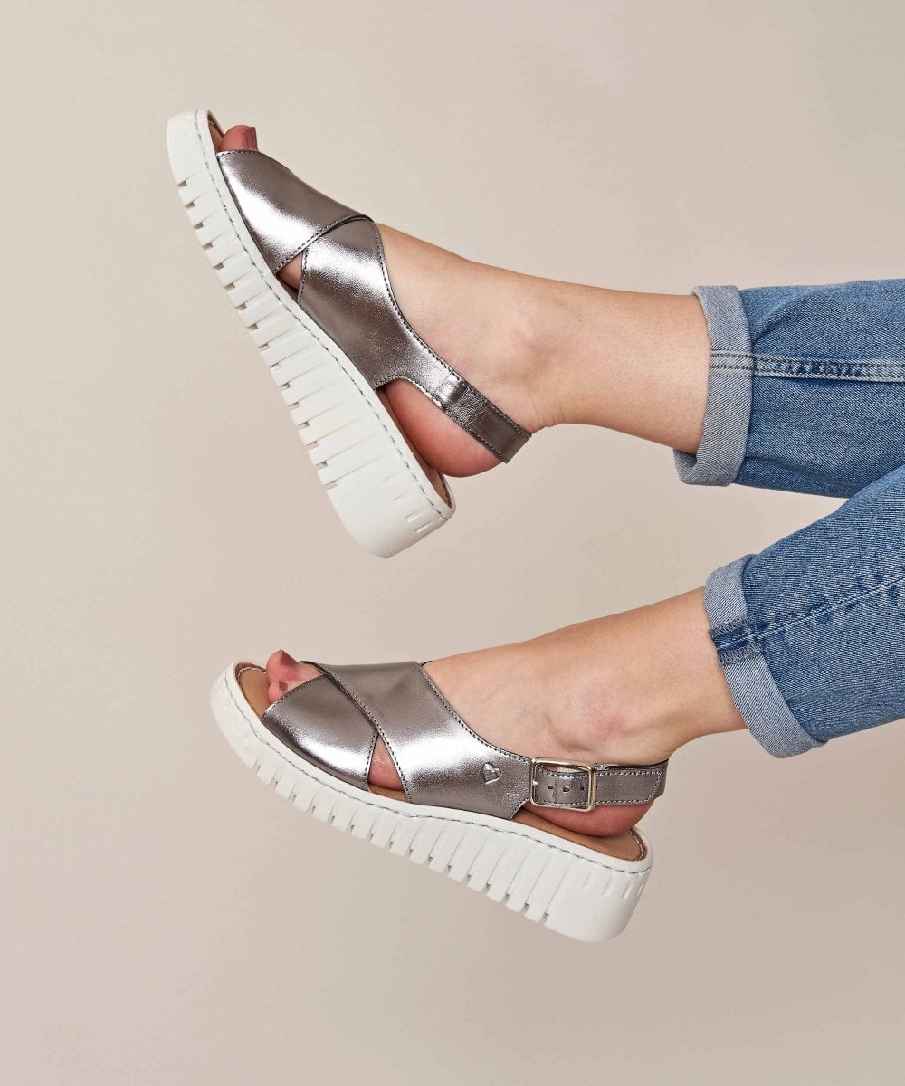 Metallic / Grey Crossover platform sandals - SHARROW PEWTER