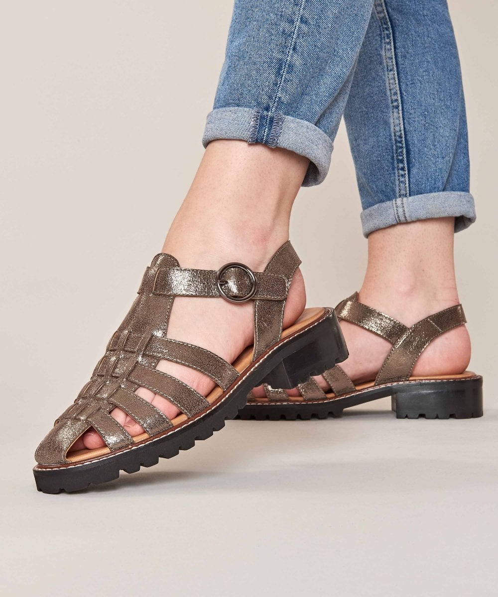 Metallic leather strappy fisherman sandals - KYNANCE BRONZE METALLIC
