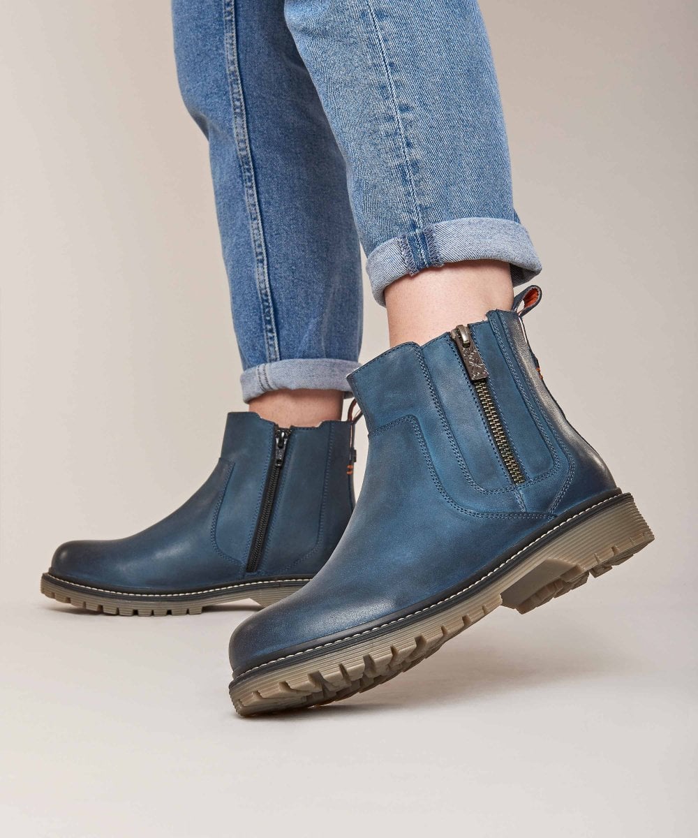 Blue Leather fleece lined ankle boots - HATTER DARK TEAL