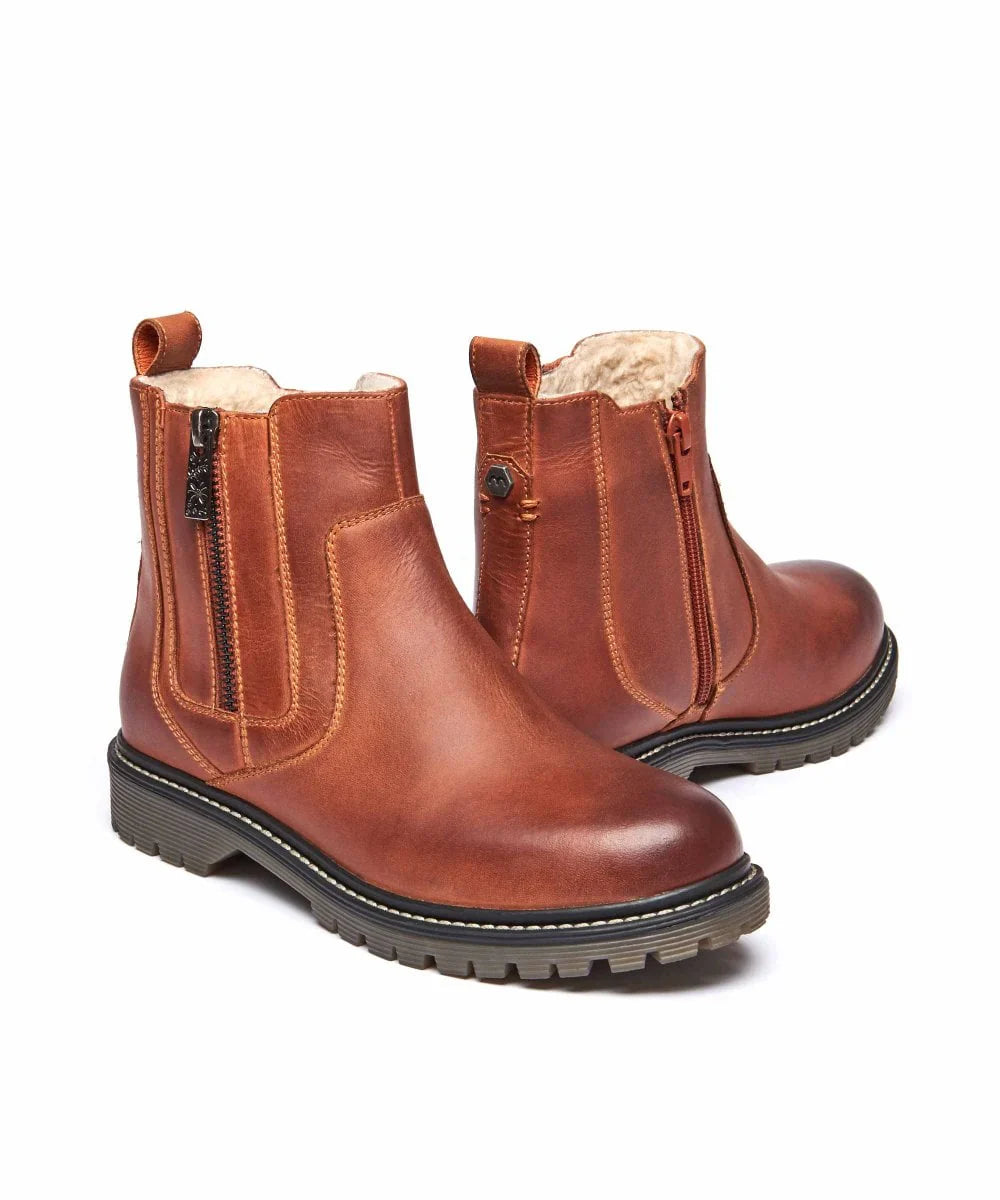 Orange / Red / Brown Leather fleece lined ankle boots - HATTER TERRACOTTA