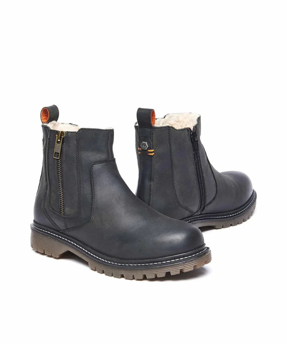 Black Leather fleece lined ankle boots - HATTER BLACK