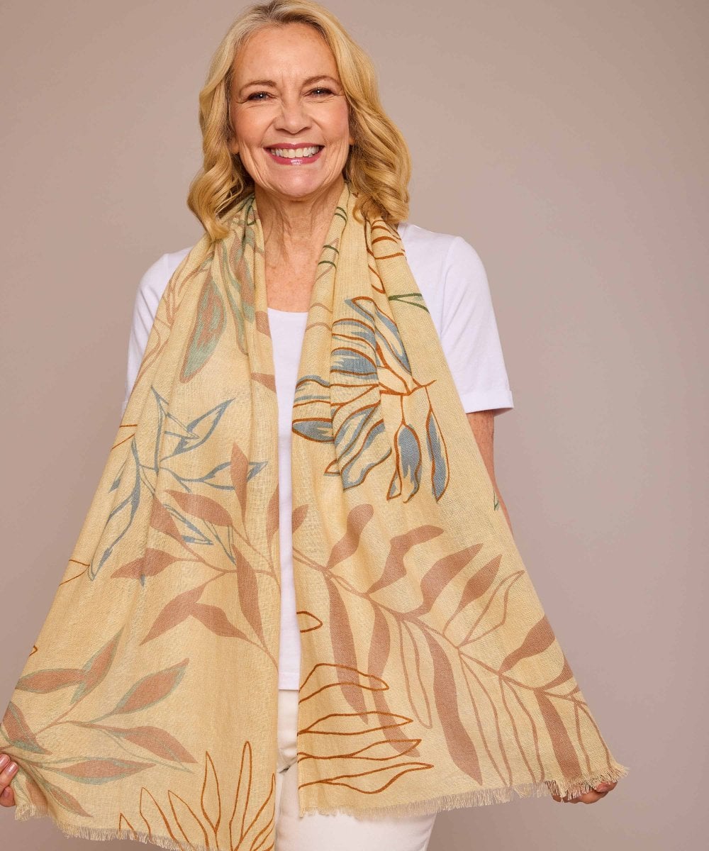 Neutral mineral earth botanical print scarf - CAILLIE MINERAL EARTH