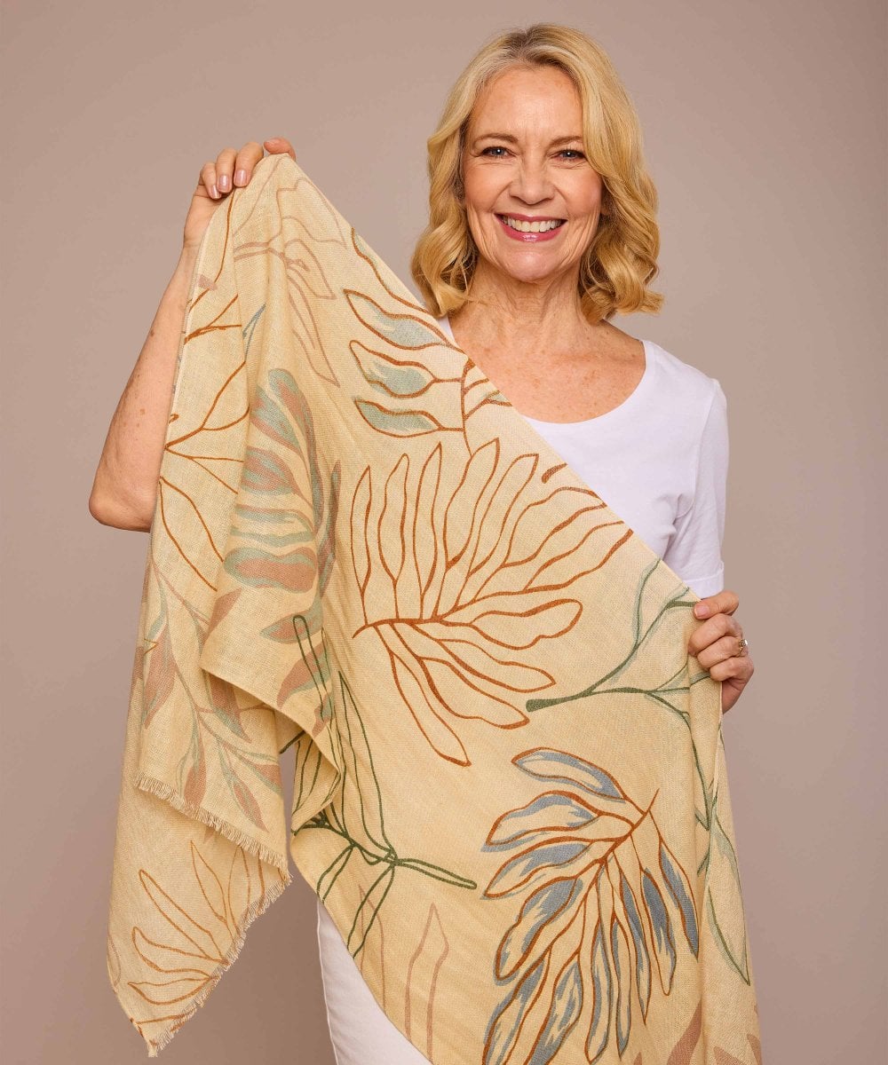Neutral mineral earth botanical print scarf - CAILLIE MINERAL EARTH