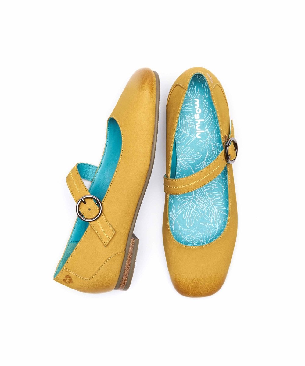 Yellow Nubuck strap flat shoes - REEVE 2 YELLOW