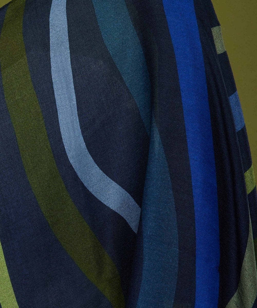 Blue ladies' patterned scarf - RIVEAU INDIGO RIPPLE