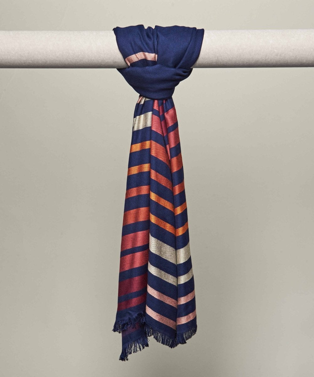 Blue ladies' stripy scarf - URSA INDIGO