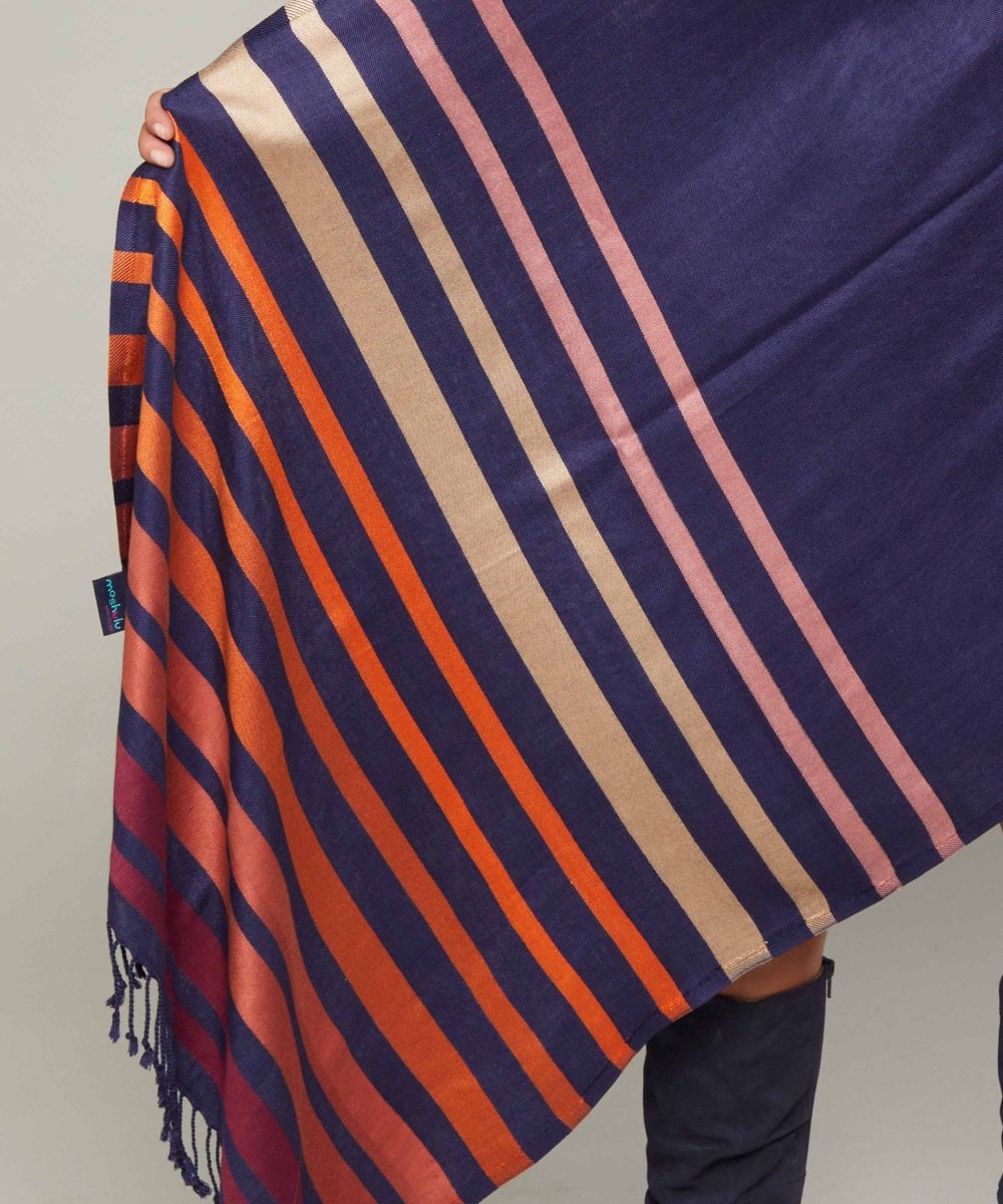 Blue ladies' stripy scarf - URSA INDIGO